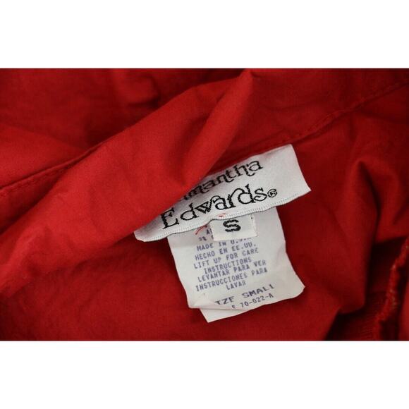 VINTAGE Samantha Edwards Womens Size Small Padded Shoulder Button Down Shirt Red - Picture 7 of 7
